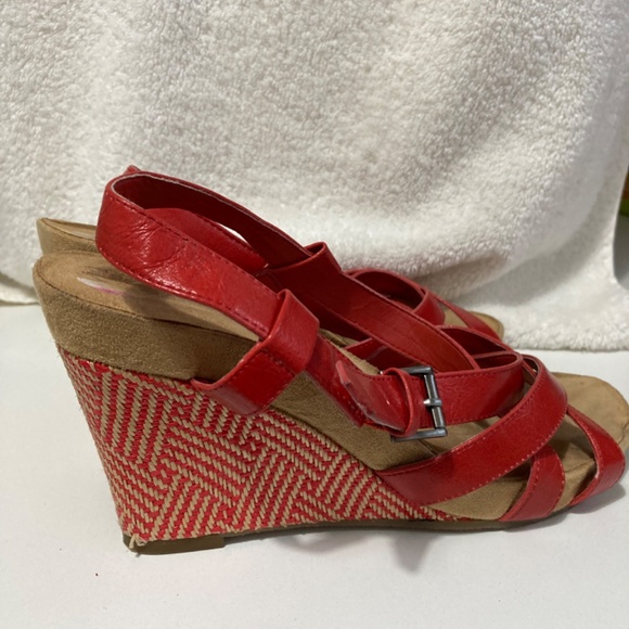 Red wedge sandals leather - Picture 3 of 4